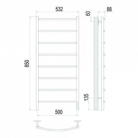 Классик П8 500х850 Электро (quick touch) Полотенцесушитель TERMINUS Сатин Симферополь - фото 4 Классик П8 500х850 Электро (quick touch) Полотенцесушитель TERMINUS Сатин Симферополь - фото 4
