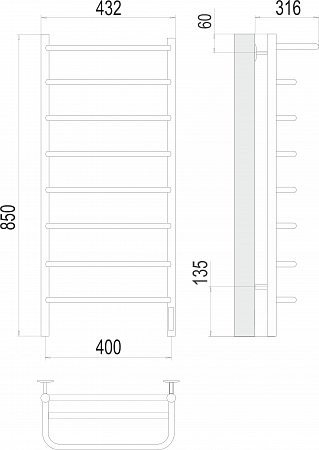Полка П8 400х850 Электро (quick touch) Полотенцесушитель  TERMINUS Симферополь - фото 3