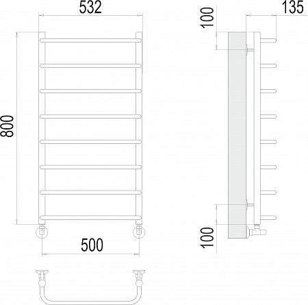 Стандарт П8 500х800  Полотенцесушитель  TERMINUS Симферополь - фото 3