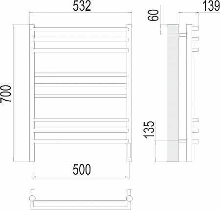 Прато П9 500х700 электро (sensor quick touch) Полотенцесушитель  TERMINUS Симферополь - фото 3