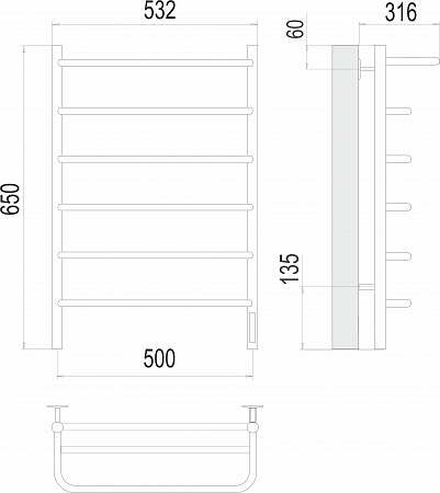 Полка П6 500х650 Электро (quick touch) Полотенцесушитель  TERMINUS Симферополь - фото 3